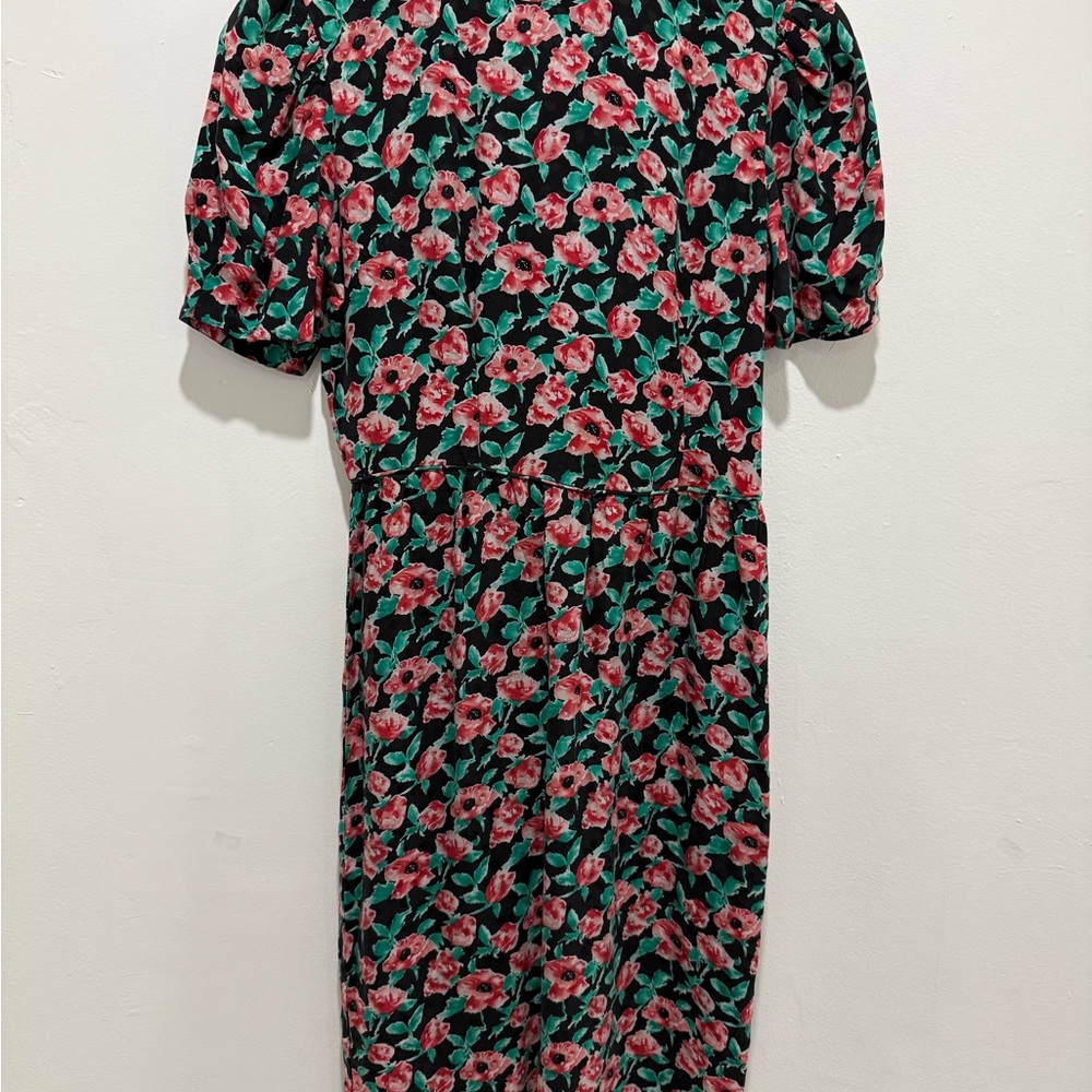 Maggy London Black and Pink Floral Midi Dress
